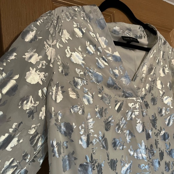 Lane Bryant White Chiffon Silver Floral Tunic Blouse - Picture 4 of 11